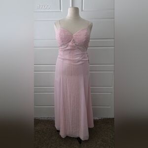 Pink Beaded A-line Chiffon Prom Dress With Spaghetti Straps